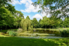 Idyllische tuin met vijver